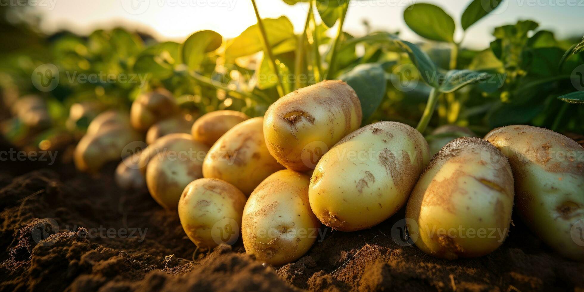 potatisar på de fält närbild. skörd potatisar. generativ ai foto