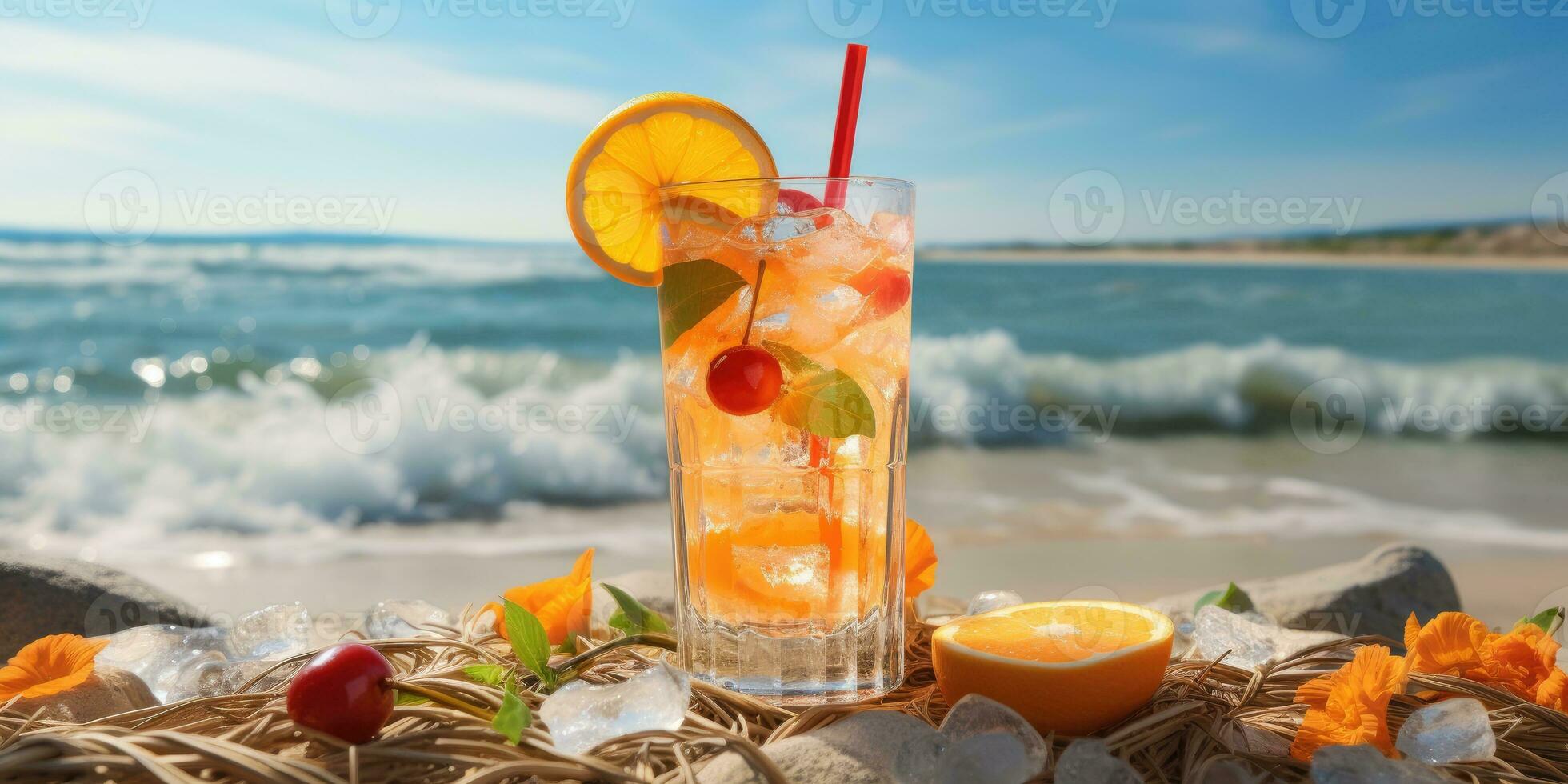 cocktail på de strand. orange cocktail med is. generativ ai foto