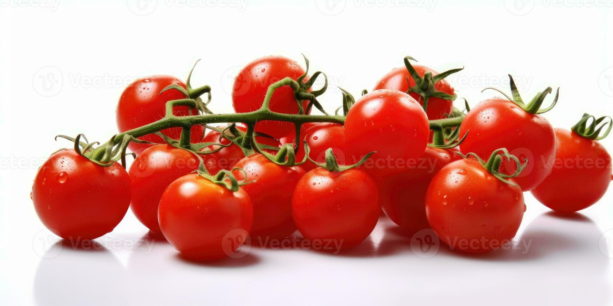 saftig tomater på en vit bakgrund, körsbär tomater. generativ ai foto