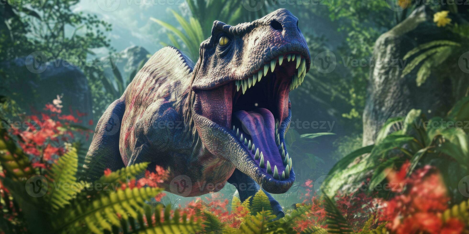 fantasi bild av theranosaurus i de djungel. fantastisk. generativ ai foto
