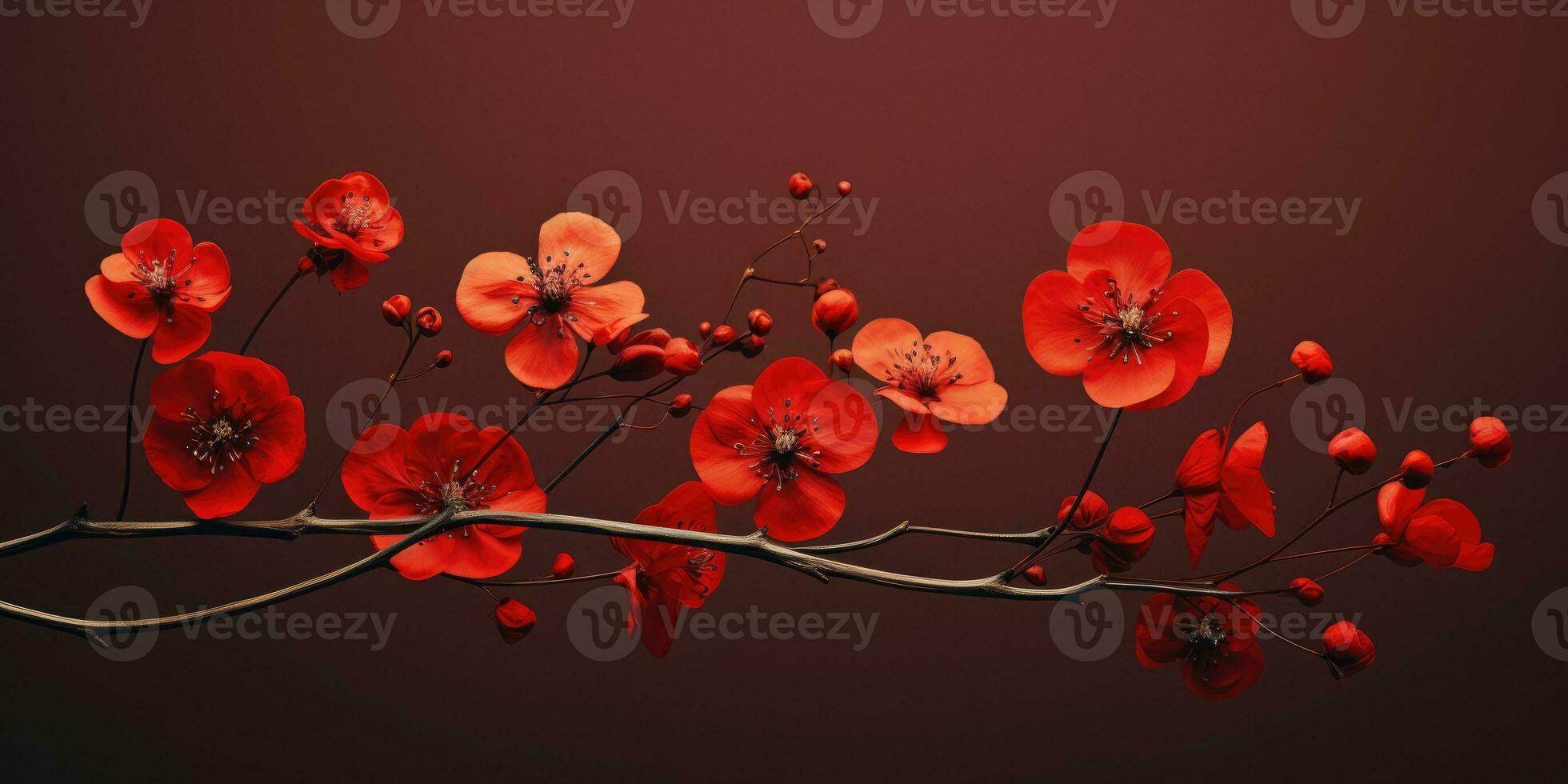 röd blommor på en mörk bakgrund, ett bild för affisch eller vykort. generativ ai foto