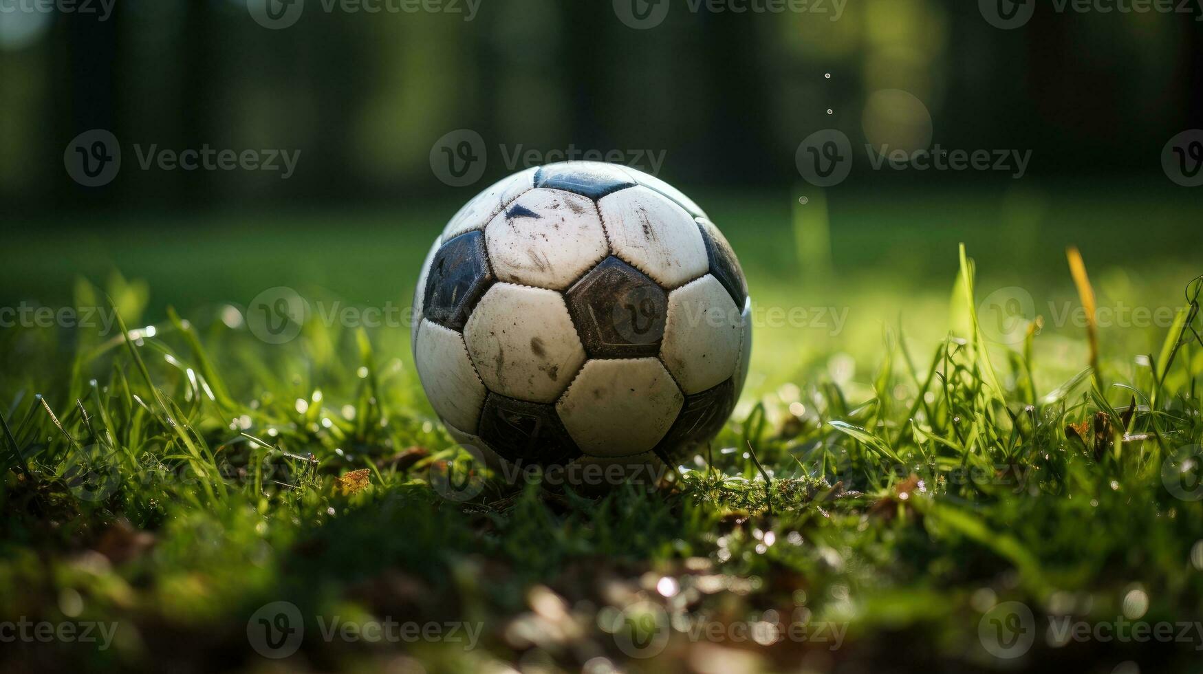 fotboll boll på grön gräs ai genererad foto