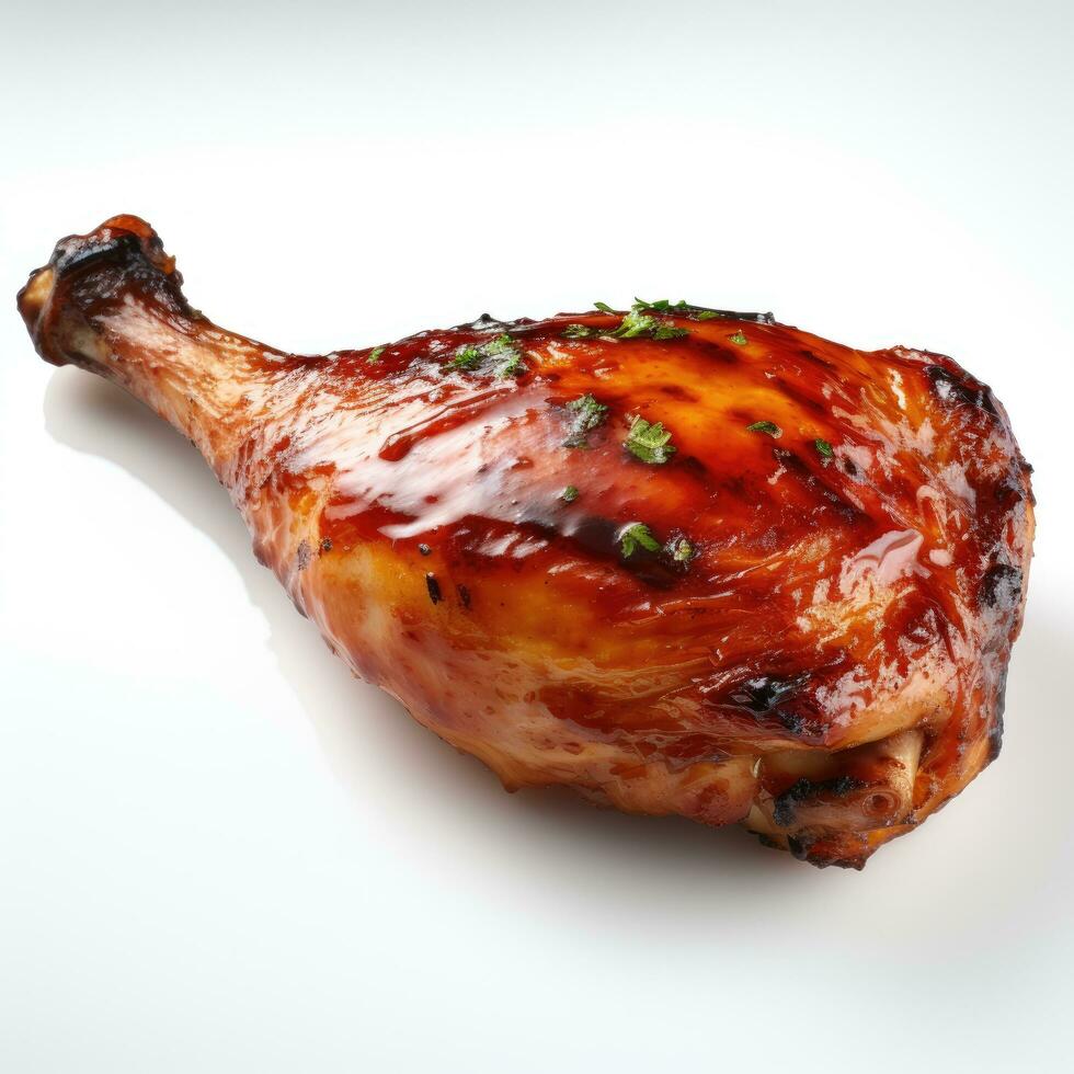 grillad bbq kyckling ben isolerat på vit bakgrund ai genererad foto