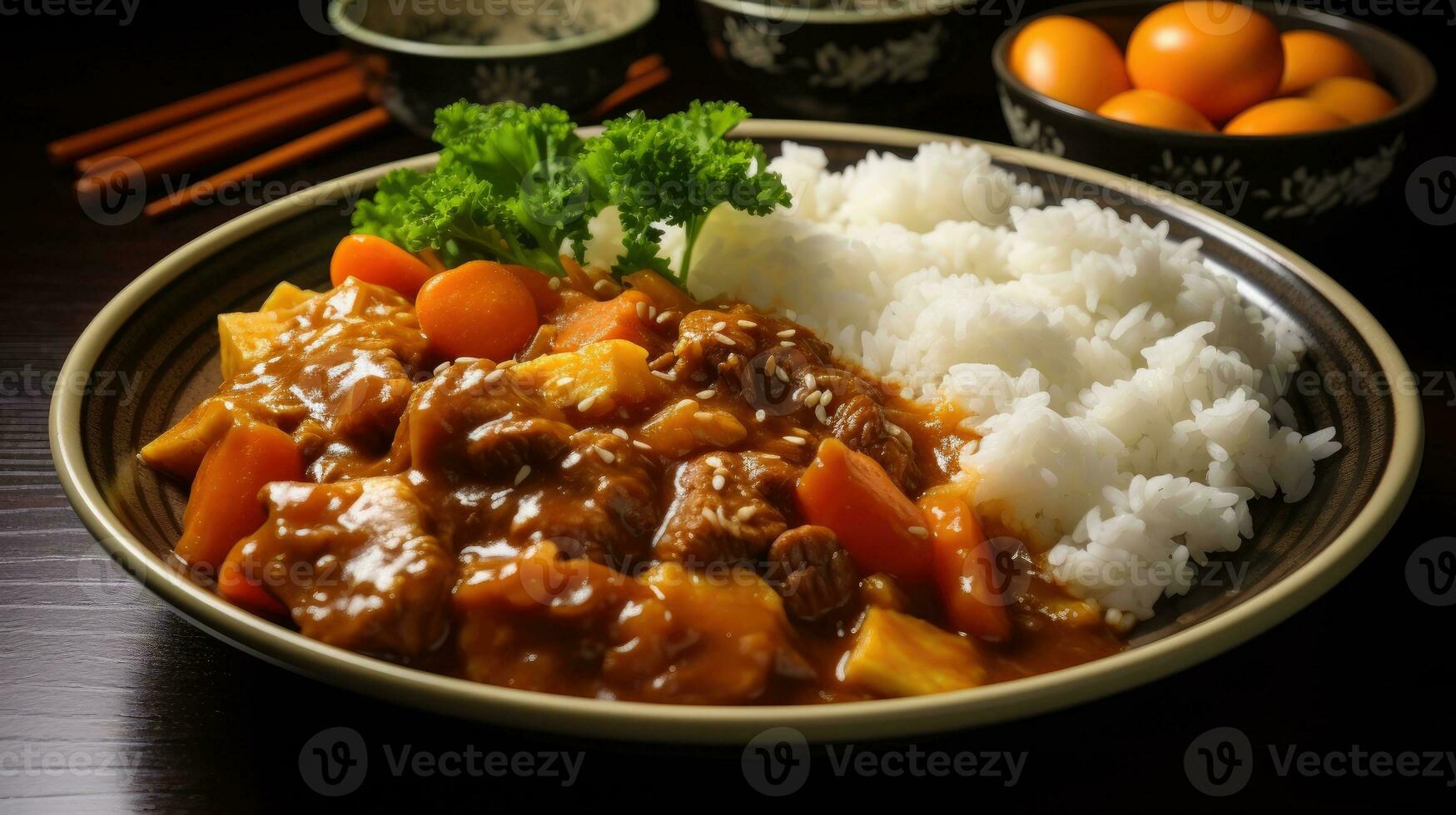 japansk curry ris ai genererad foto