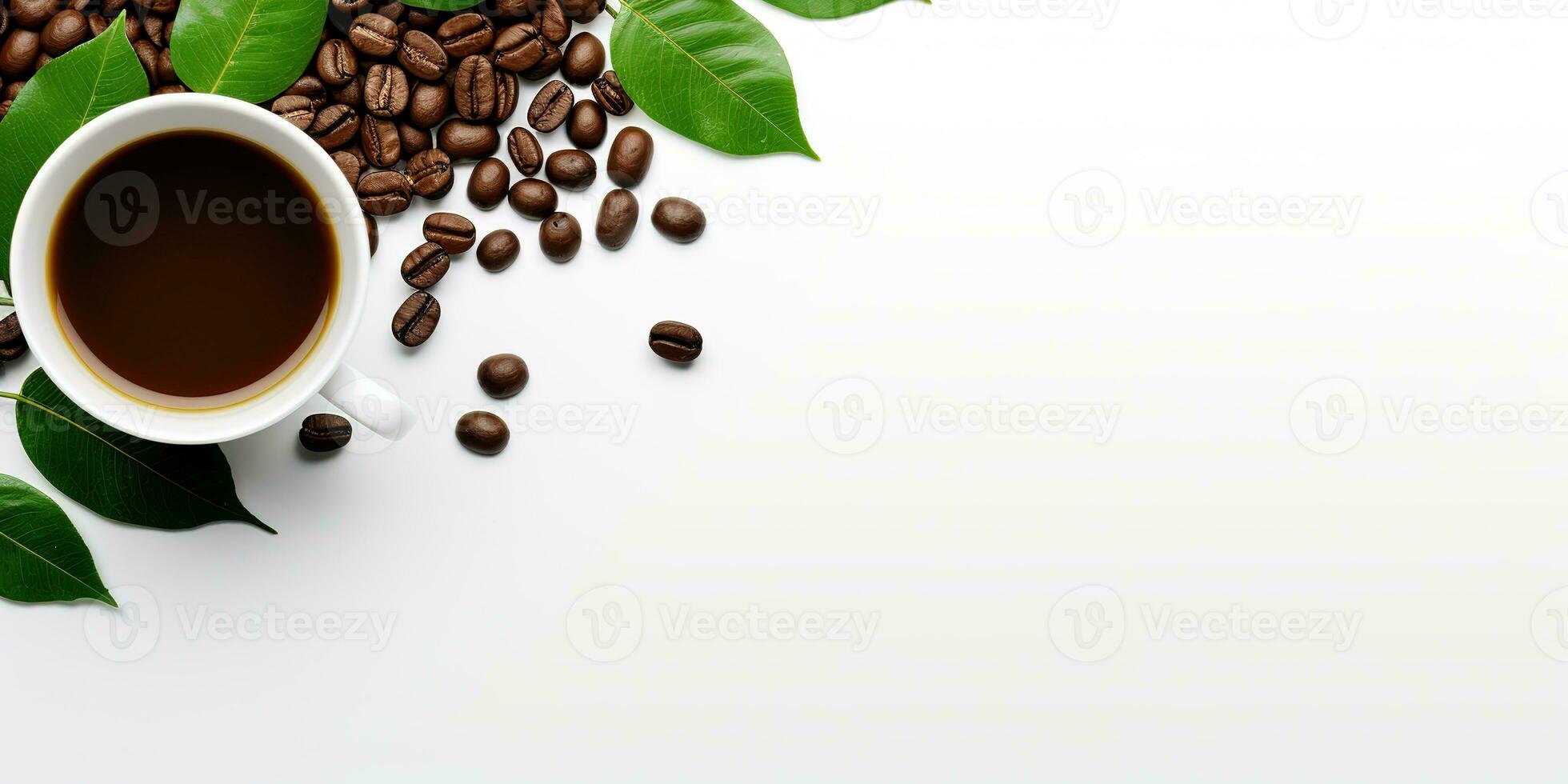 topp se glas kaffe med kaffe bönor isolerat vit bakgrund, internationell kaffe dag begrepp, ai genererad foto