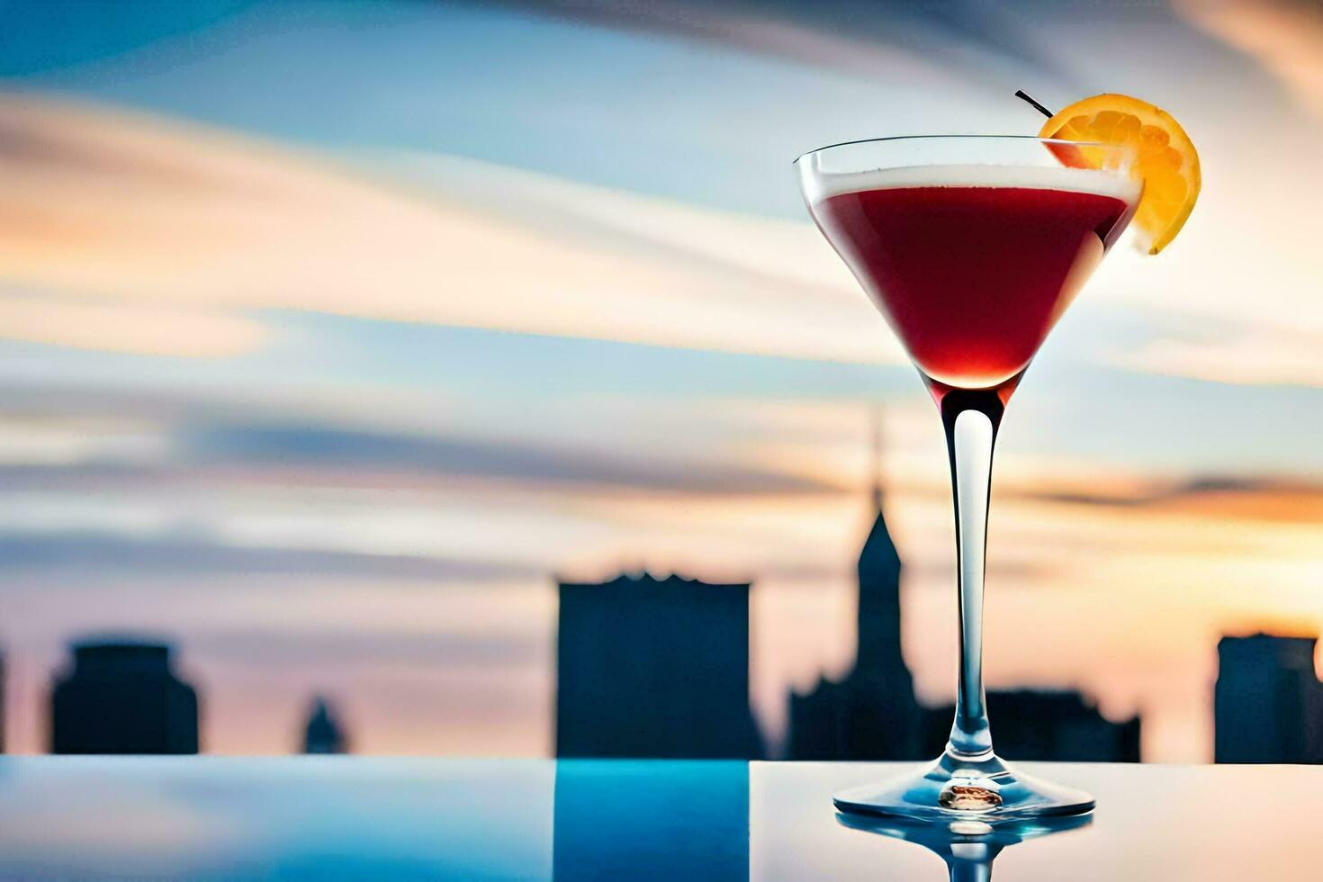 en cocktail med en solnedgång se i de bakgrund. ai-genererad foto