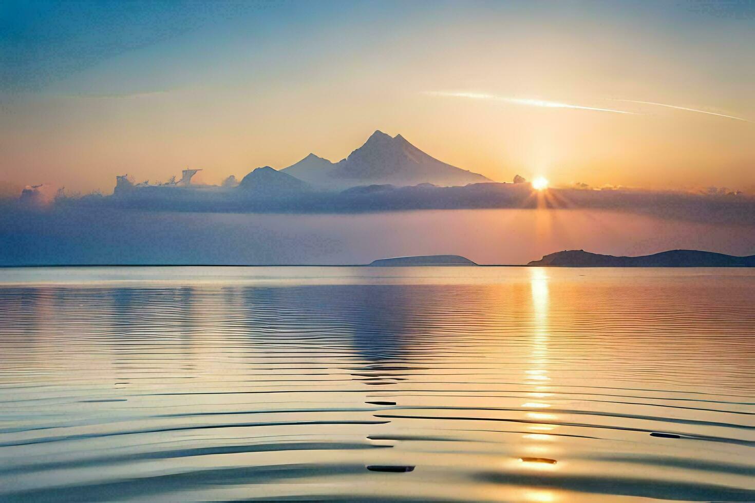 solnedgång över de berg, berg, berg, berg, berg, berg, berg, berg. ai-genererad foto