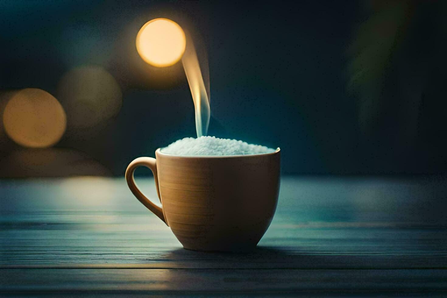 en kopp av kaffe med en ljus kommande från Det. ai-genererad foto