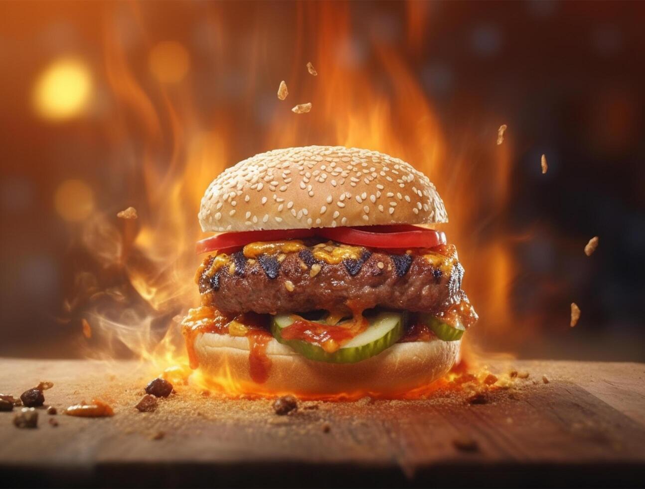 främre se gott kött burger med ost och sallad på mörk bakgrund ai genererad foto