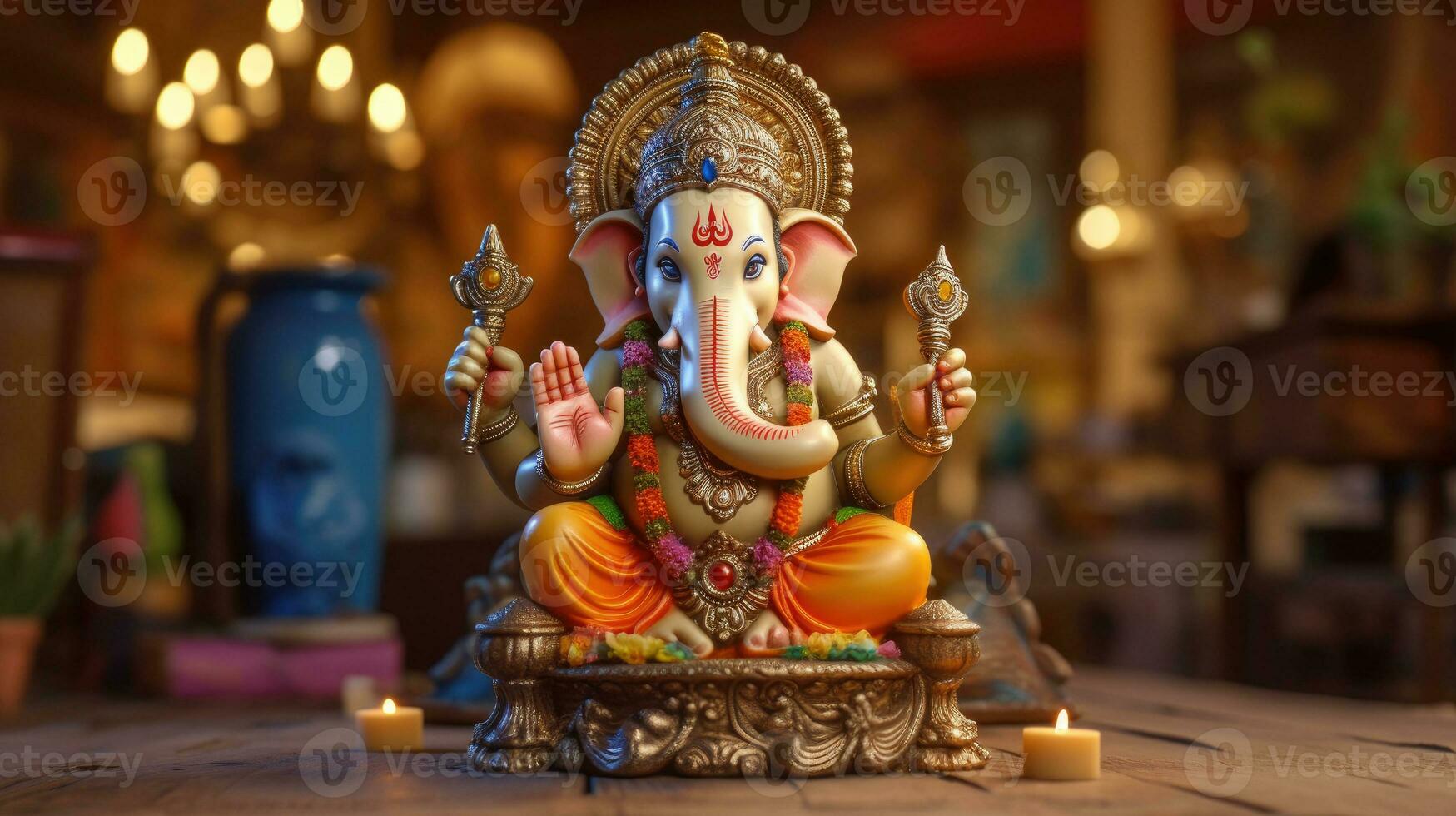 en ganesha, Lycklig ganesh chaturthi hälsning kort design med herre ganesha idol. generativ ai foto