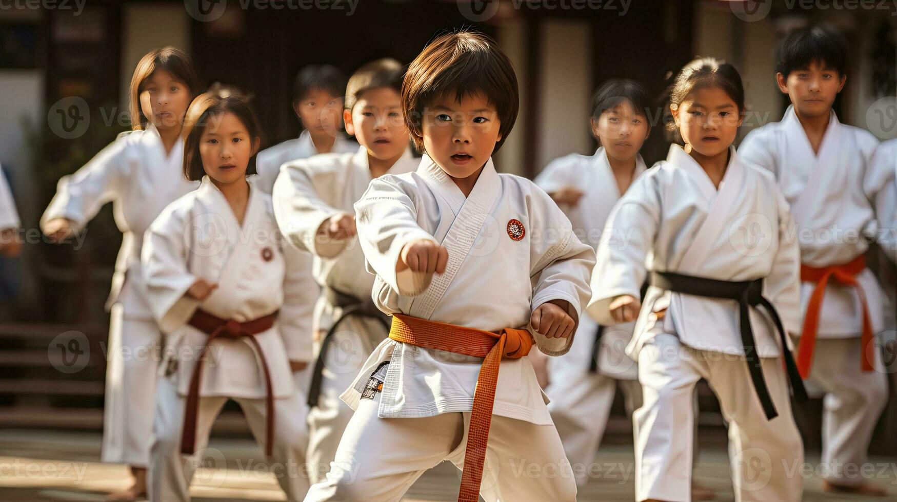 asiatisk barn karate krigisk konst. taekwondo. generativ ai foto