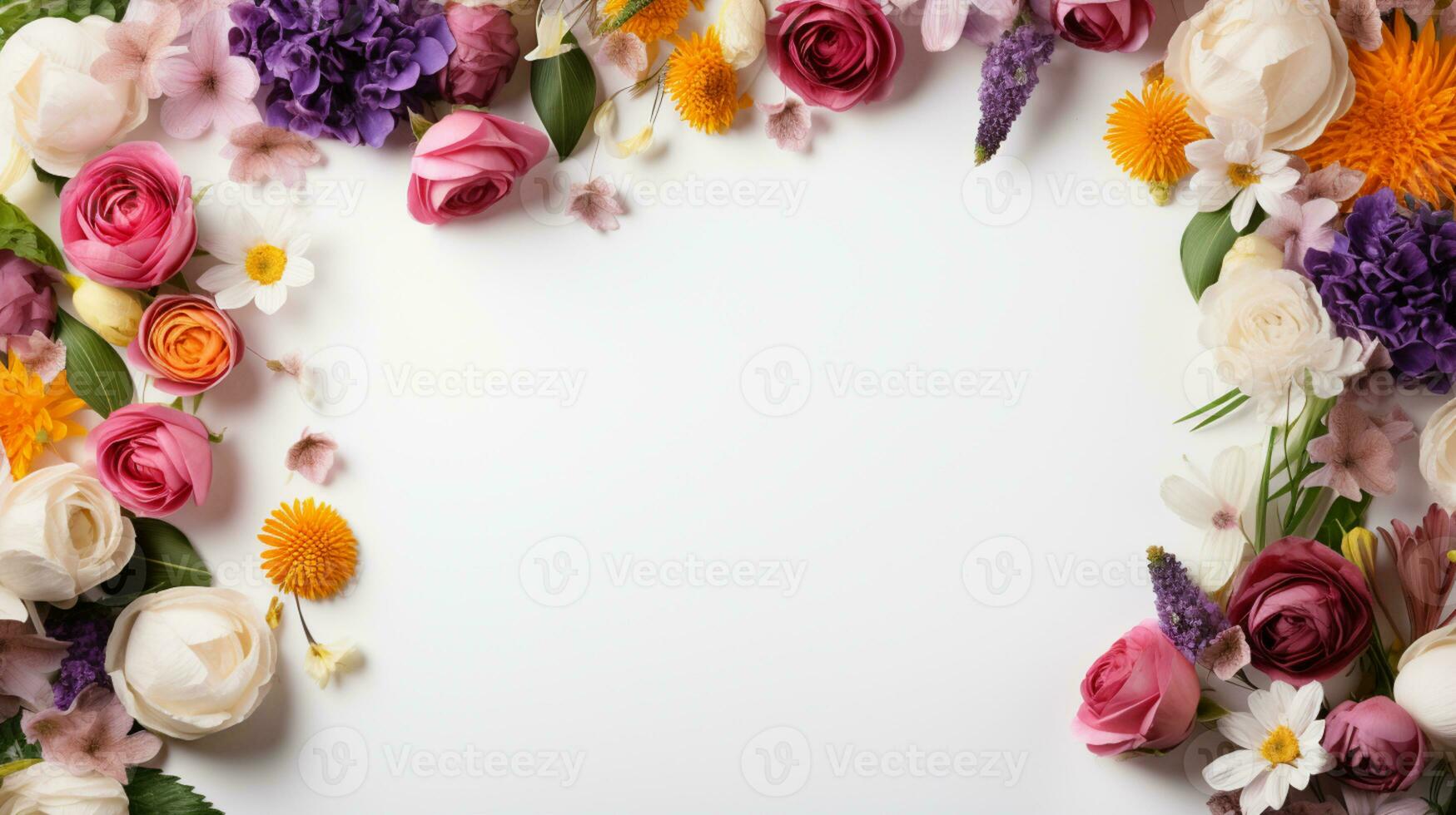 färgrik blomma anordnad på vit bakgrund, kopia Plats, ai generativ foto