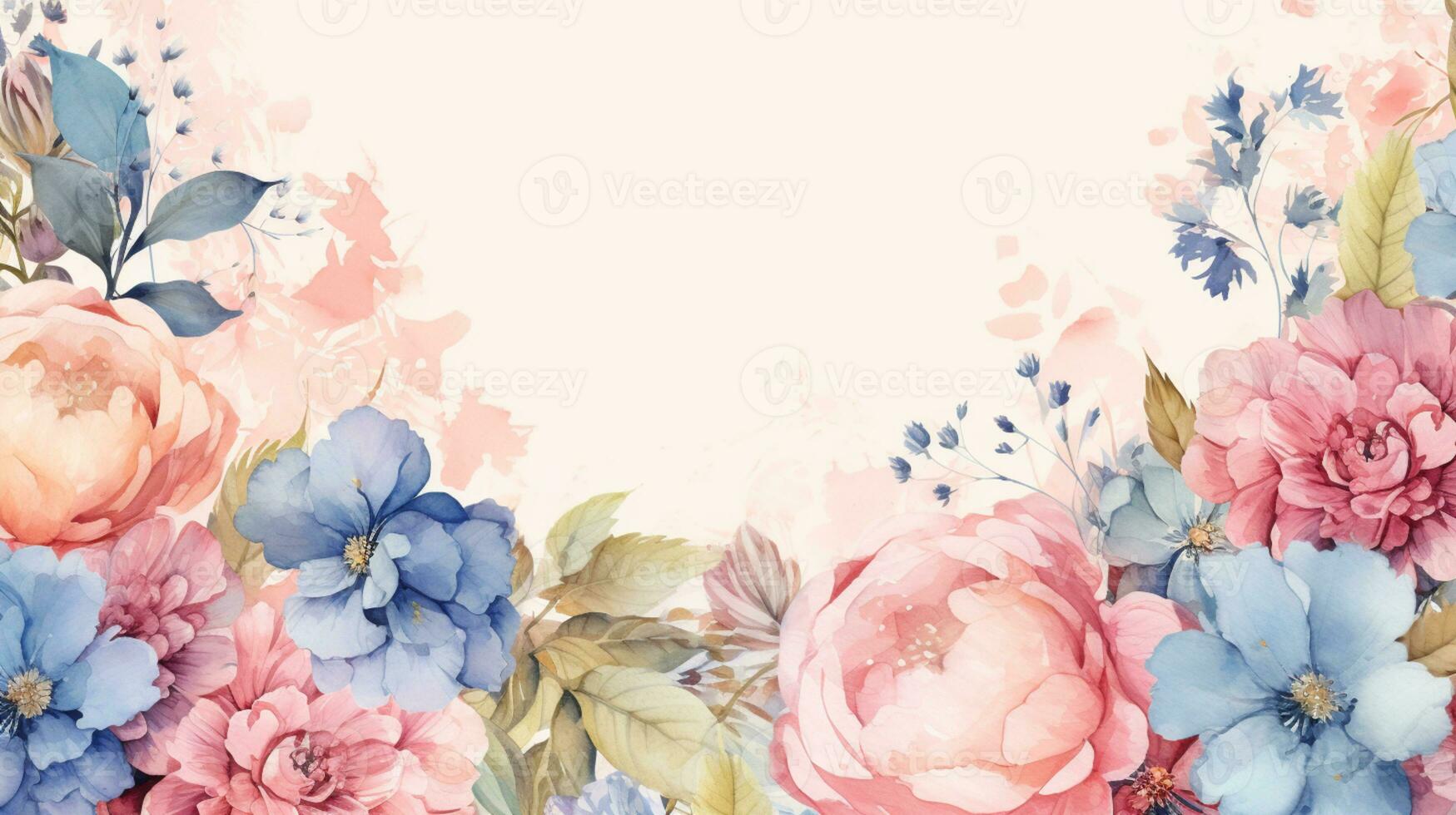 blomma ram vattenfärg konst stil, kopia Plats för text, bröllop och hälsning kort, ai genererad foto