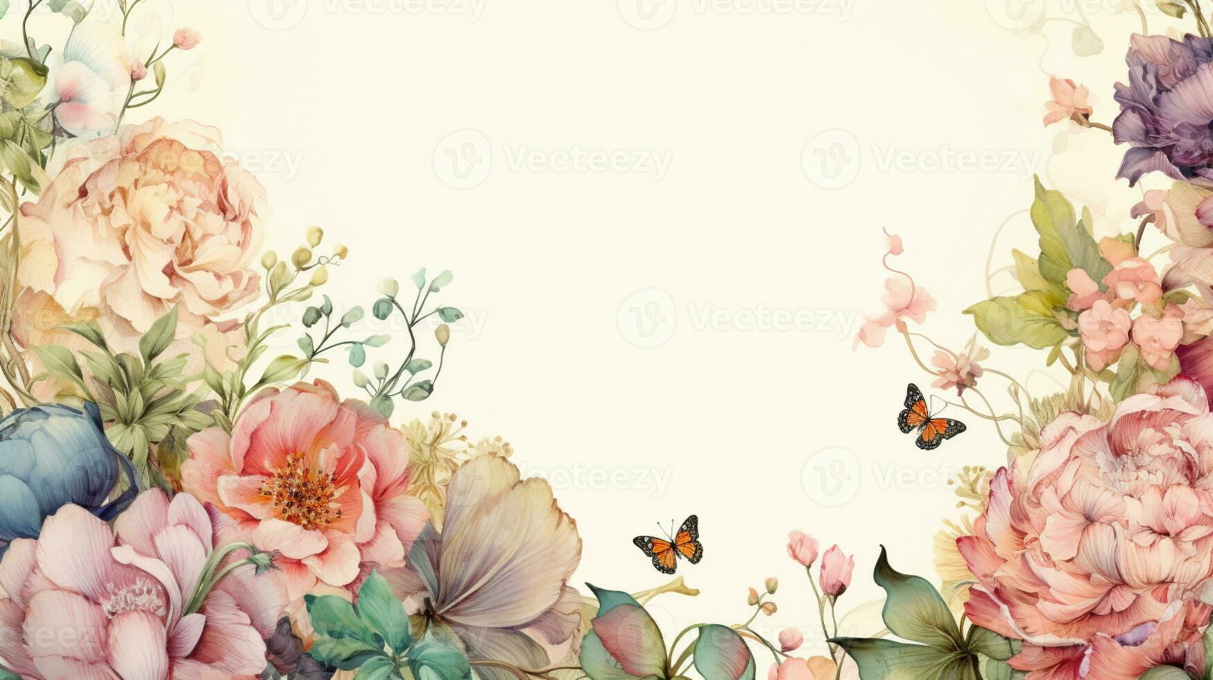 blomma ram vattenfärg konst stil, kopia Plats för text, bröllop och hälsning kort, ai genererad foto