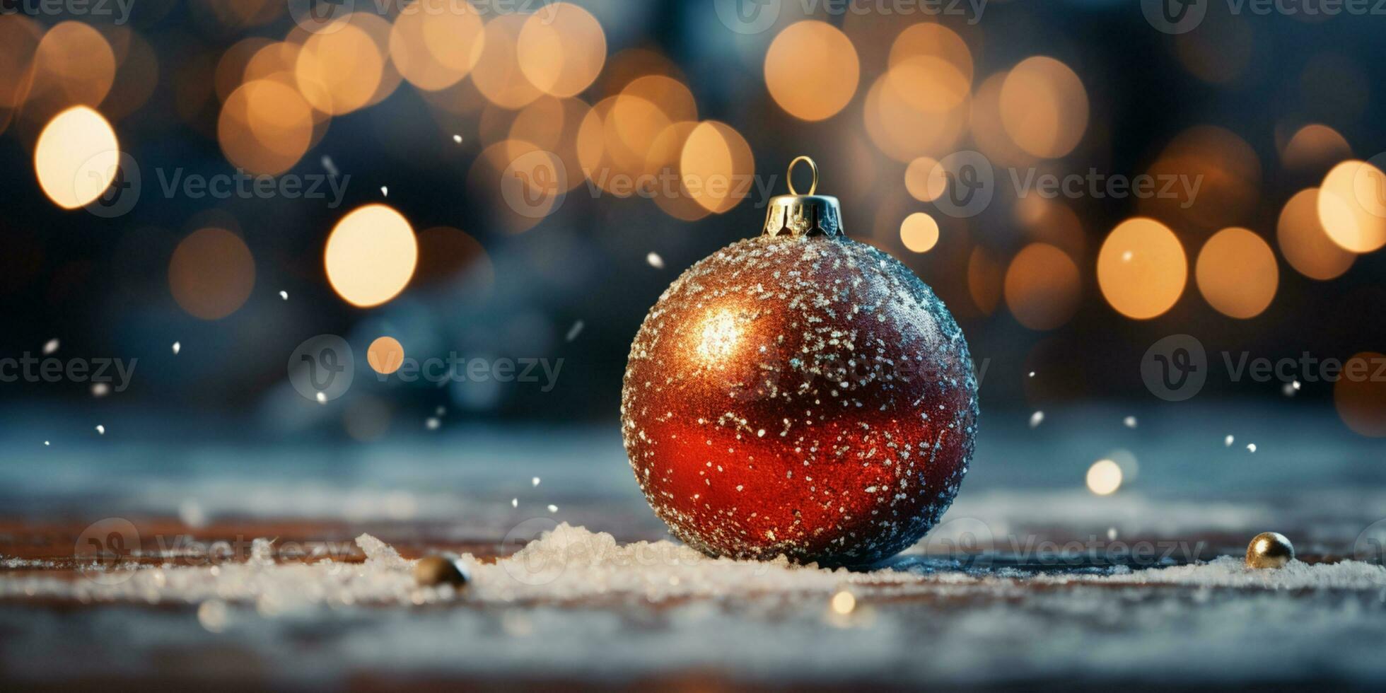 jul prydnad på skön vinter- landskap, xmas boll, kopia Plats, ai generativ foto