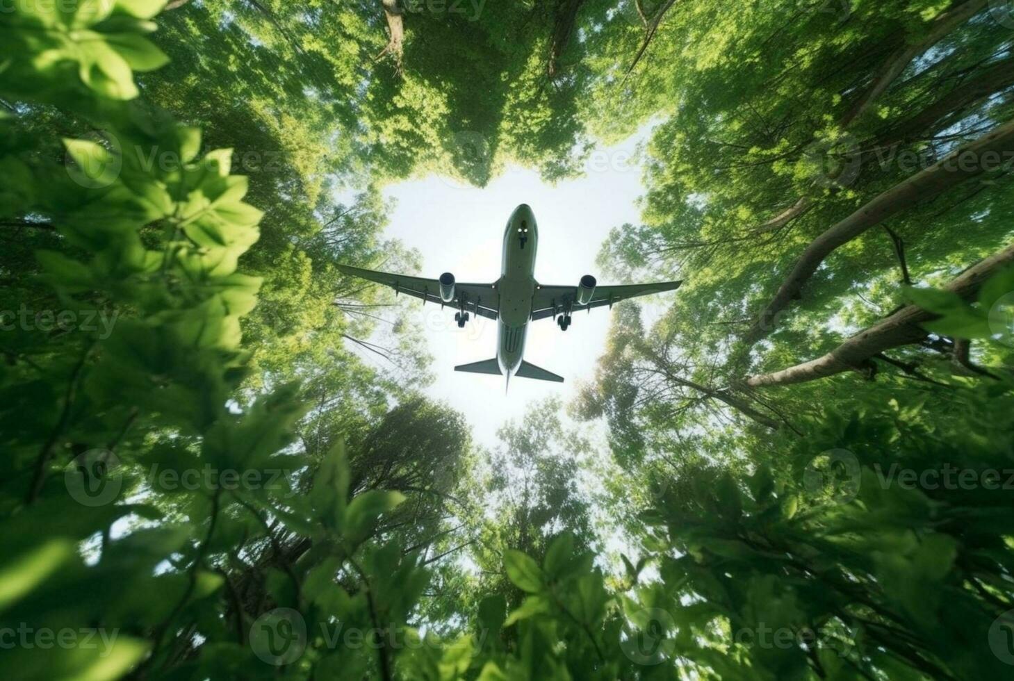 se av ett flygplan i de mitten av en träd sett från Nedan. generativ ai foto