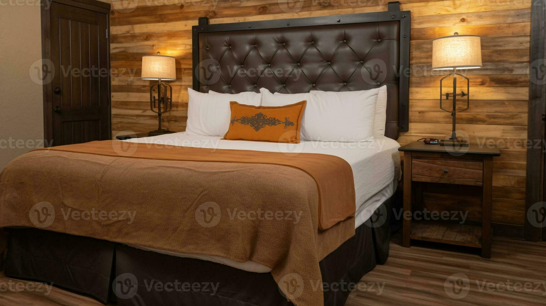 romantisk reträtt mysigt sovrum med king-sized tuftade säng och mjuk belysning, generativ ai foto