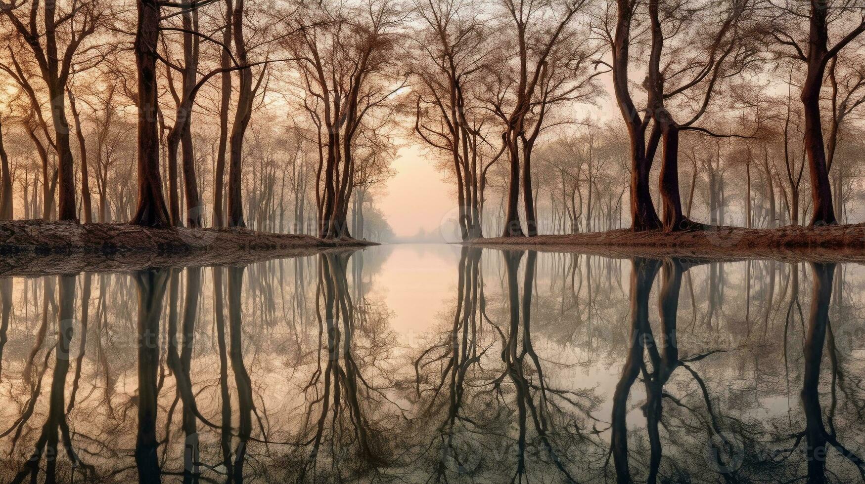 generativ ai, reflektioner landskap speglad i vatten skapande fantastisk reflektioner foto
