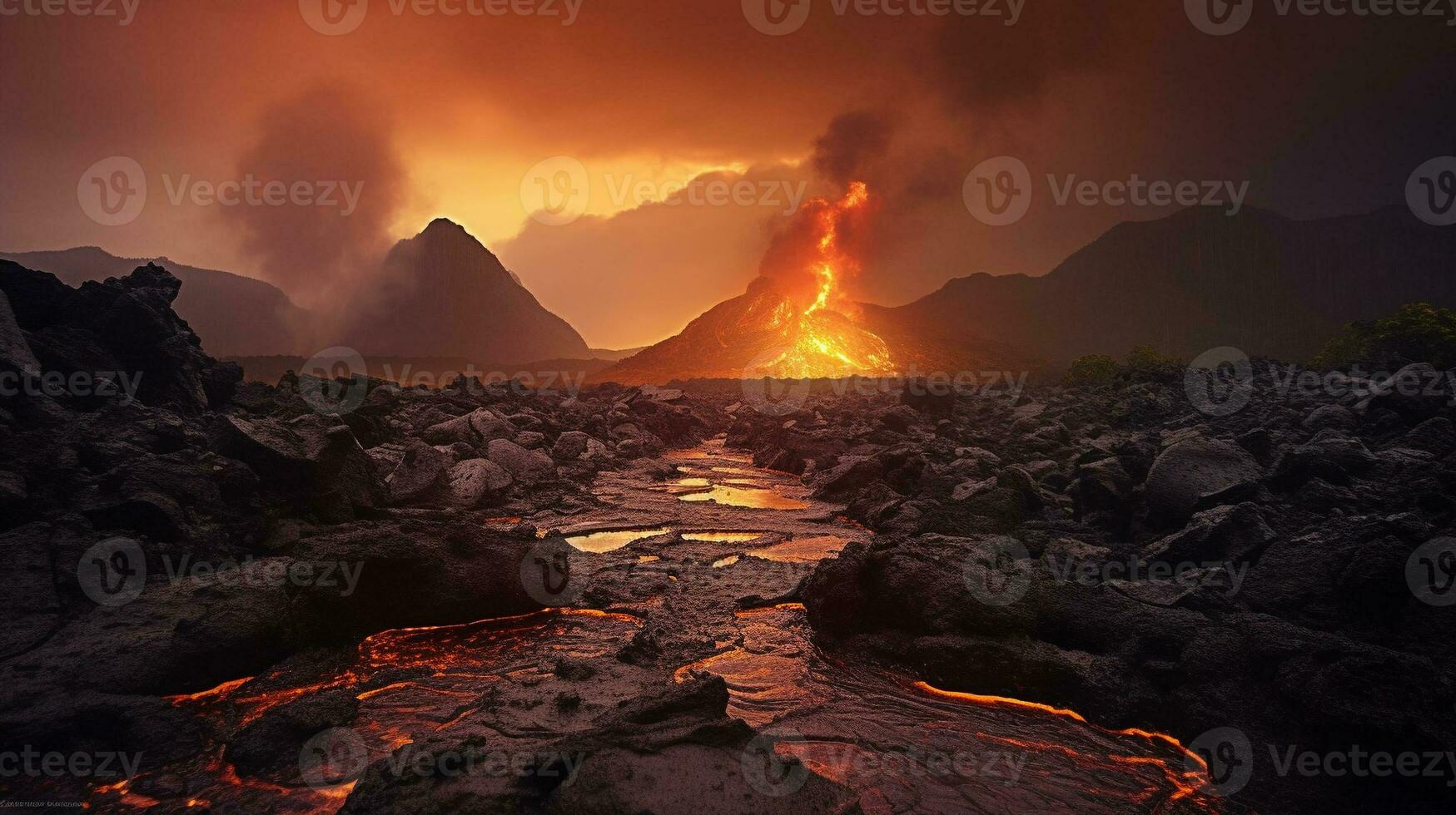 generativ ai, eldig utbrott fångande de slående skönhet av vulkanisk landskap foto