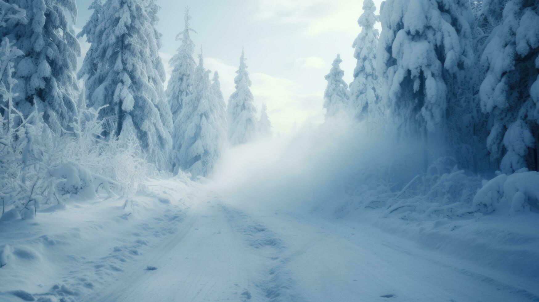 vinter- landskap. morgon- i de vinter- skog efter häftig snöstorm foto