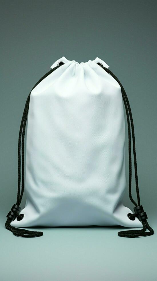 elegant parning enkel vit väska säkrad förbi en kontrasterande svart dragsko rep vertikal mobil tapet ai genererad foto