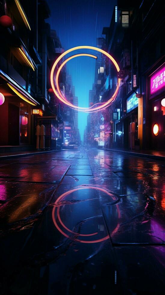 neon dränkt cyberpunk nights lampor glödande, skildrar en tech infuserad nattlig urban rike vertikal mobil tapet ai genererad foto