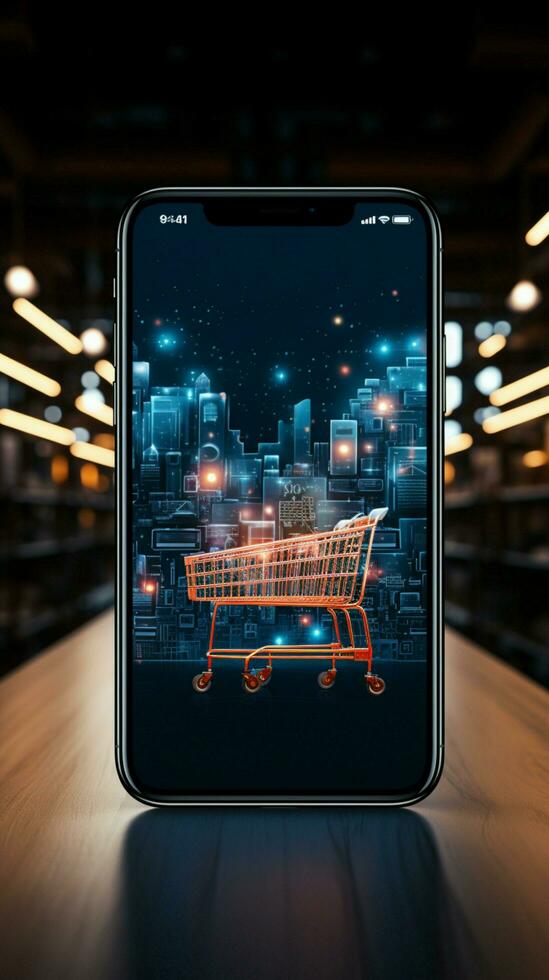 över hela världen detaljhandeln på fingertopparna smart telefoner uppkopplad handla ikon förenas global marknader vertikal mobil tapet ai genererad foto