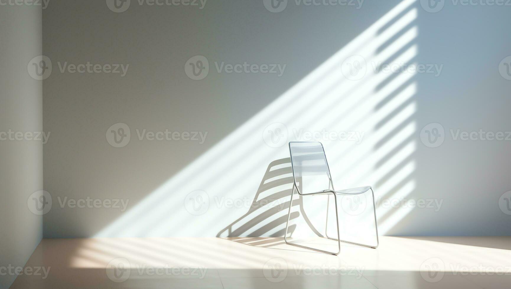 vit rum med endast ett stol och fönster ljus projiceras på de vägg, i en minimalistisk begrepp. ai genererad foto