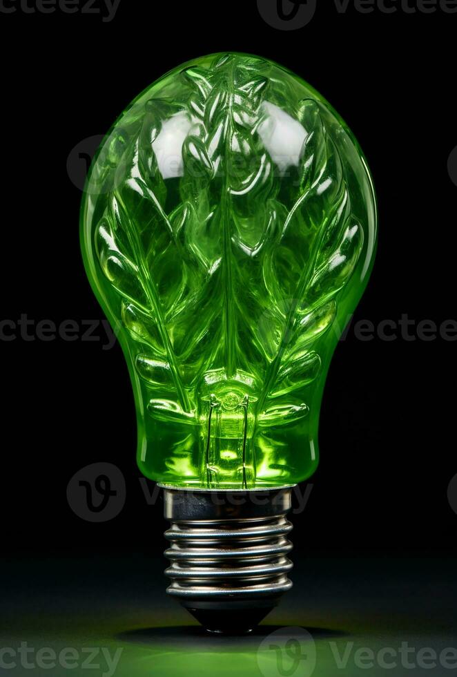 grön ljus Glödlampa i ekologi begrepp. ai genererad foto