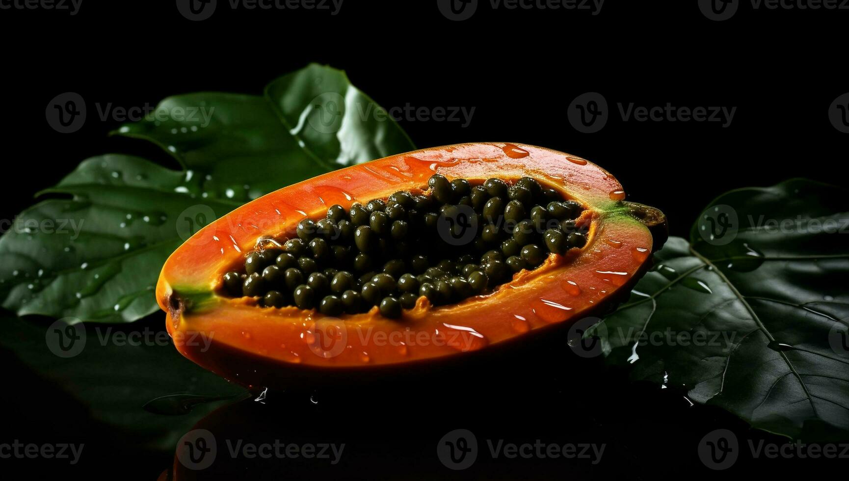 realistisk bild av papaya på mörk bakgrund. ai genererad foto