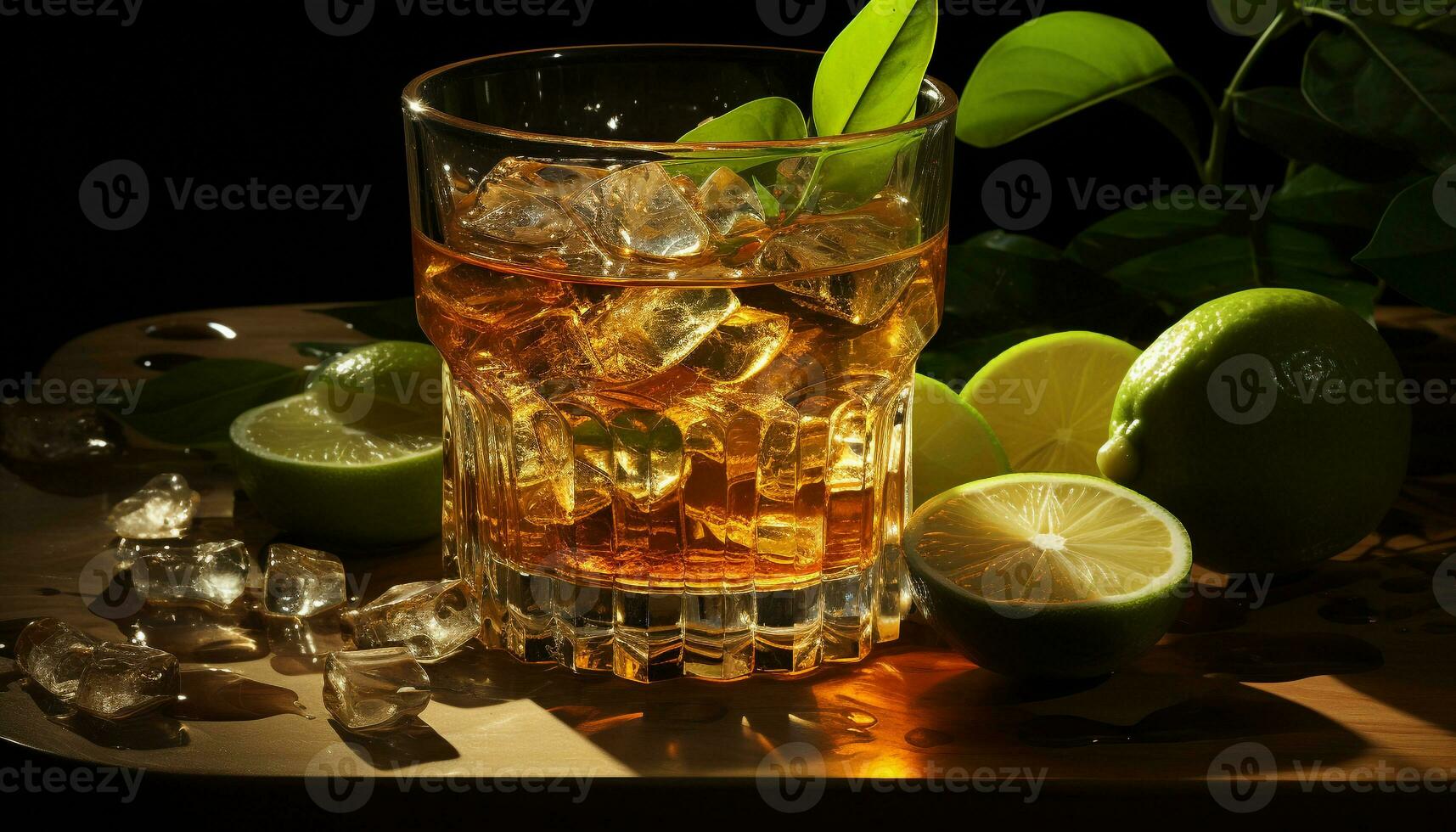 uppfriskande cocktail med whisky, kalk, citron, och mynta blad garnering genererad förbi ai foto