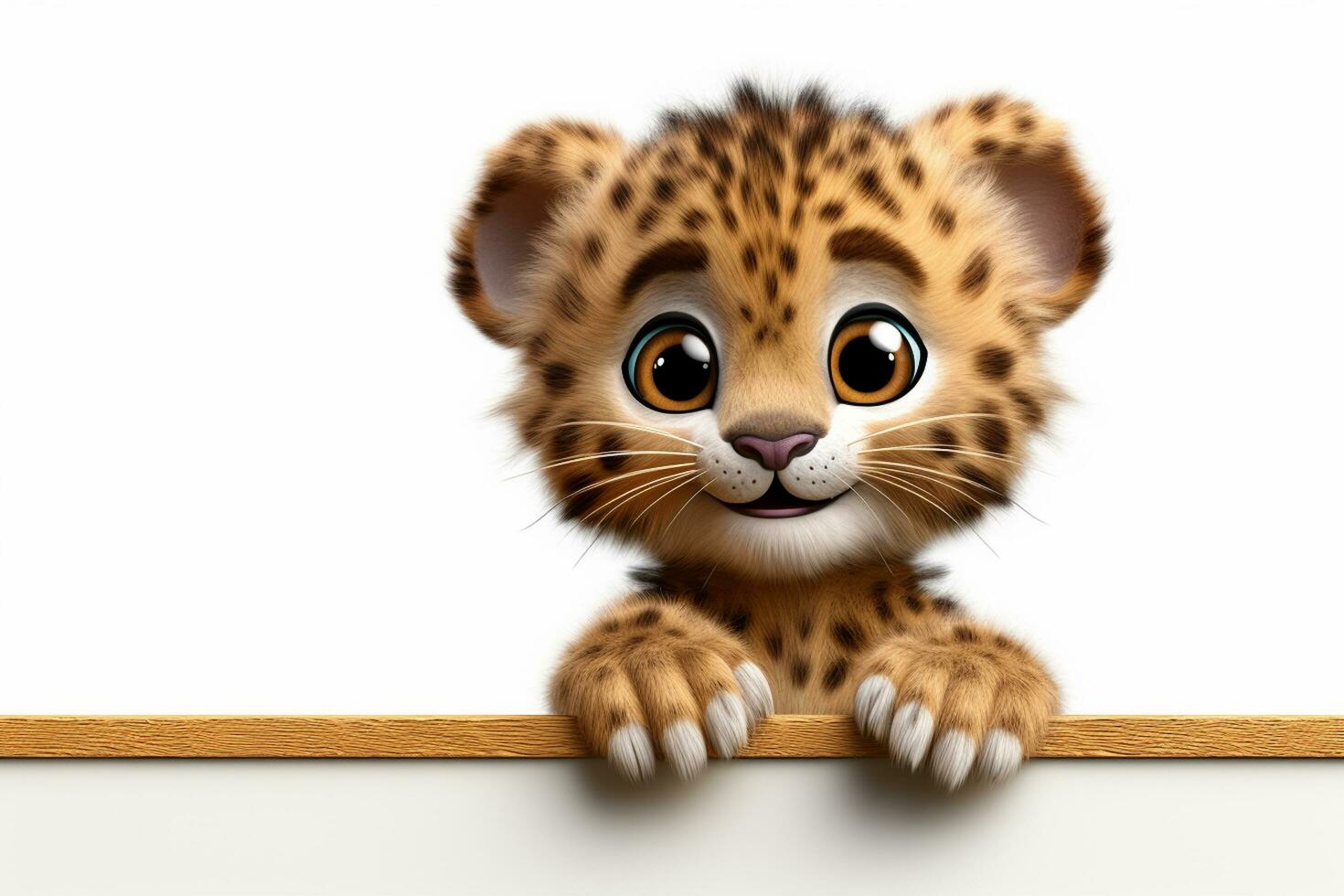 3d återges illustration av en leopard tecknad serie karaktär med vit styrelse ai genererad foto