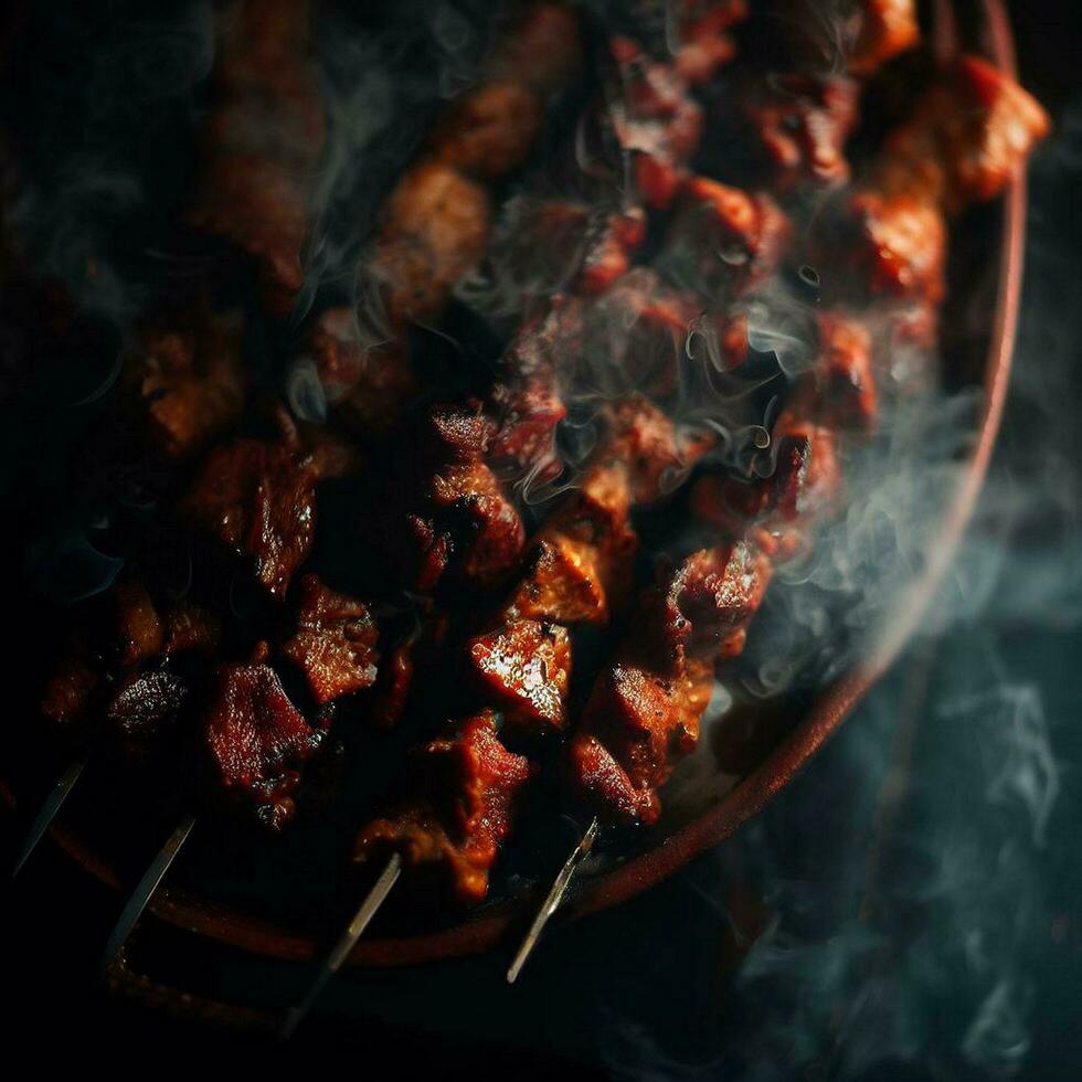 välsmakande shish kebab med en ledtråd av krydda generativ ai foto