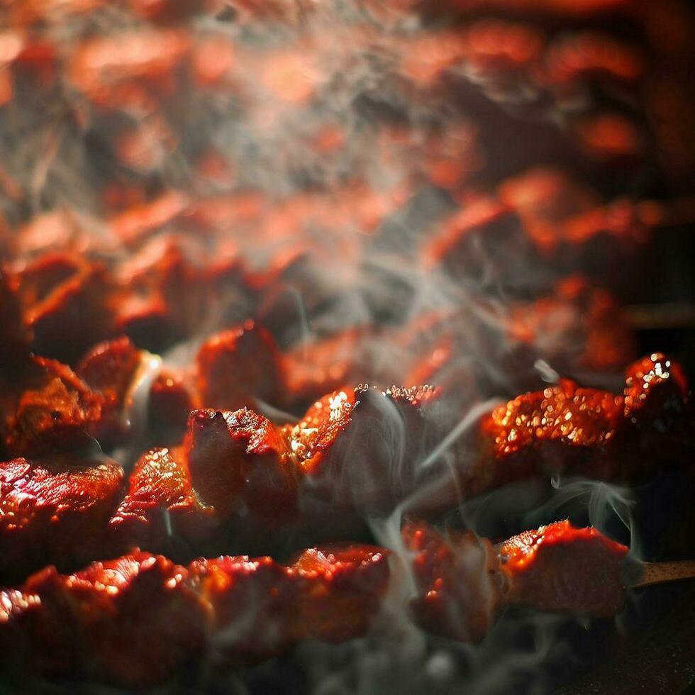 välsmakande shish kebab med en ledtråd av krydda generativ ai foto