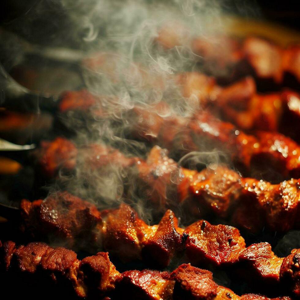 välsmakande shish kebab med en ledtråd av krydda generativ ai foto