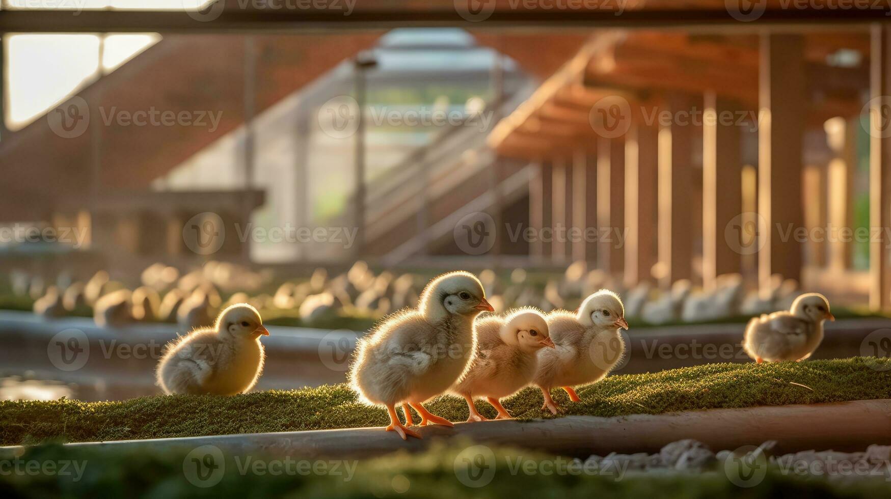 Foto av kycklingar på en odla. generativ ai