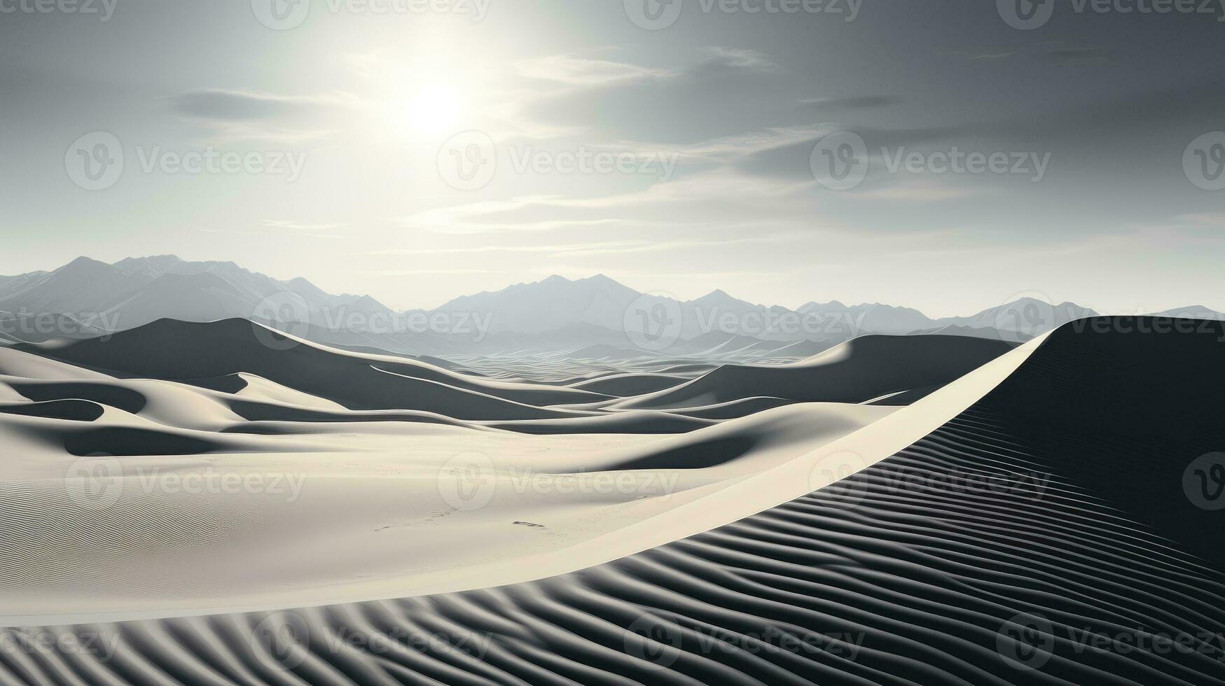 de öken- är omfattande och tömma, med sand sanddyner stretching till de horisont.. generativ ai foto