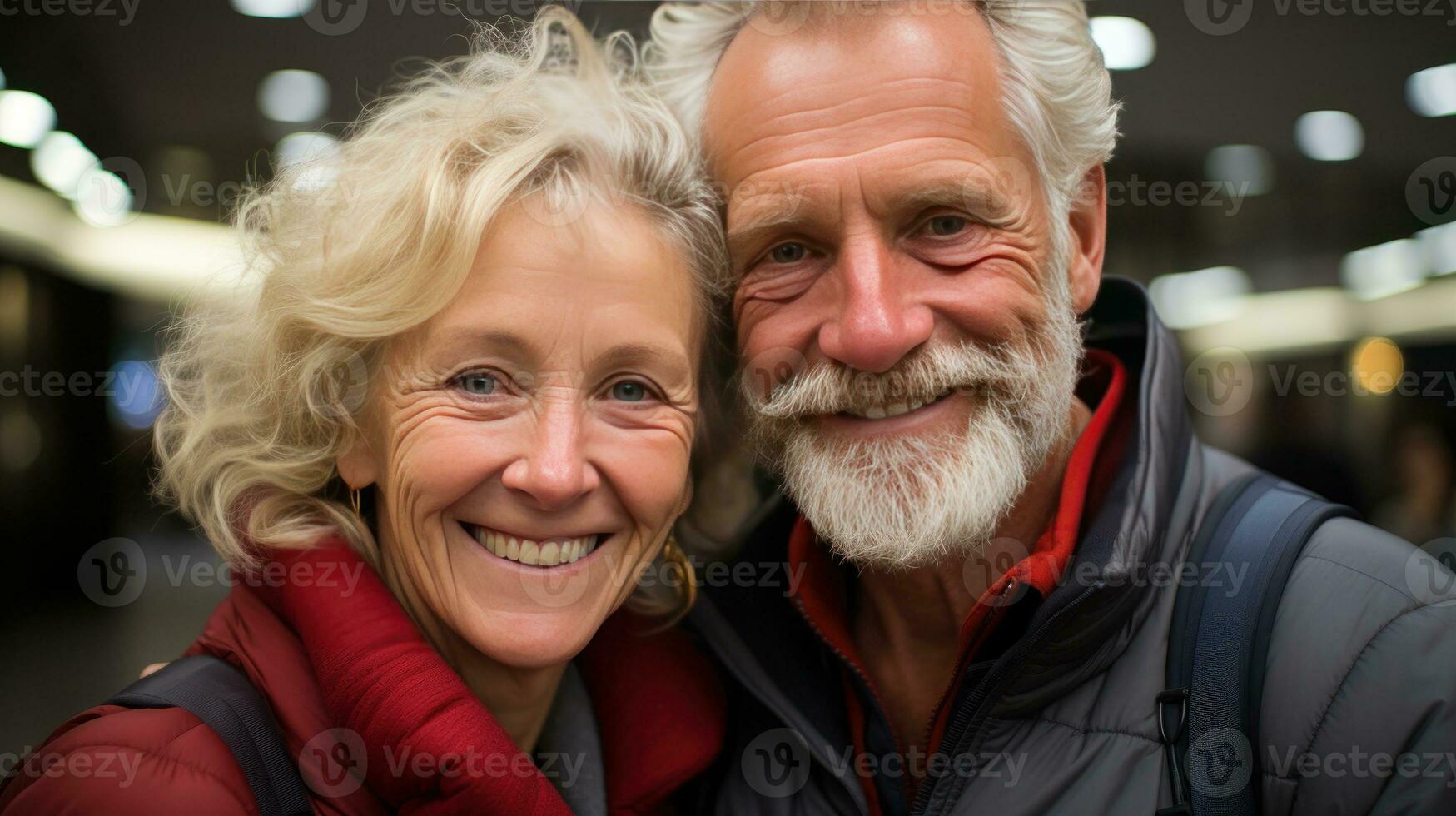 en medelålders par reser tillsammans. generativ ai foto