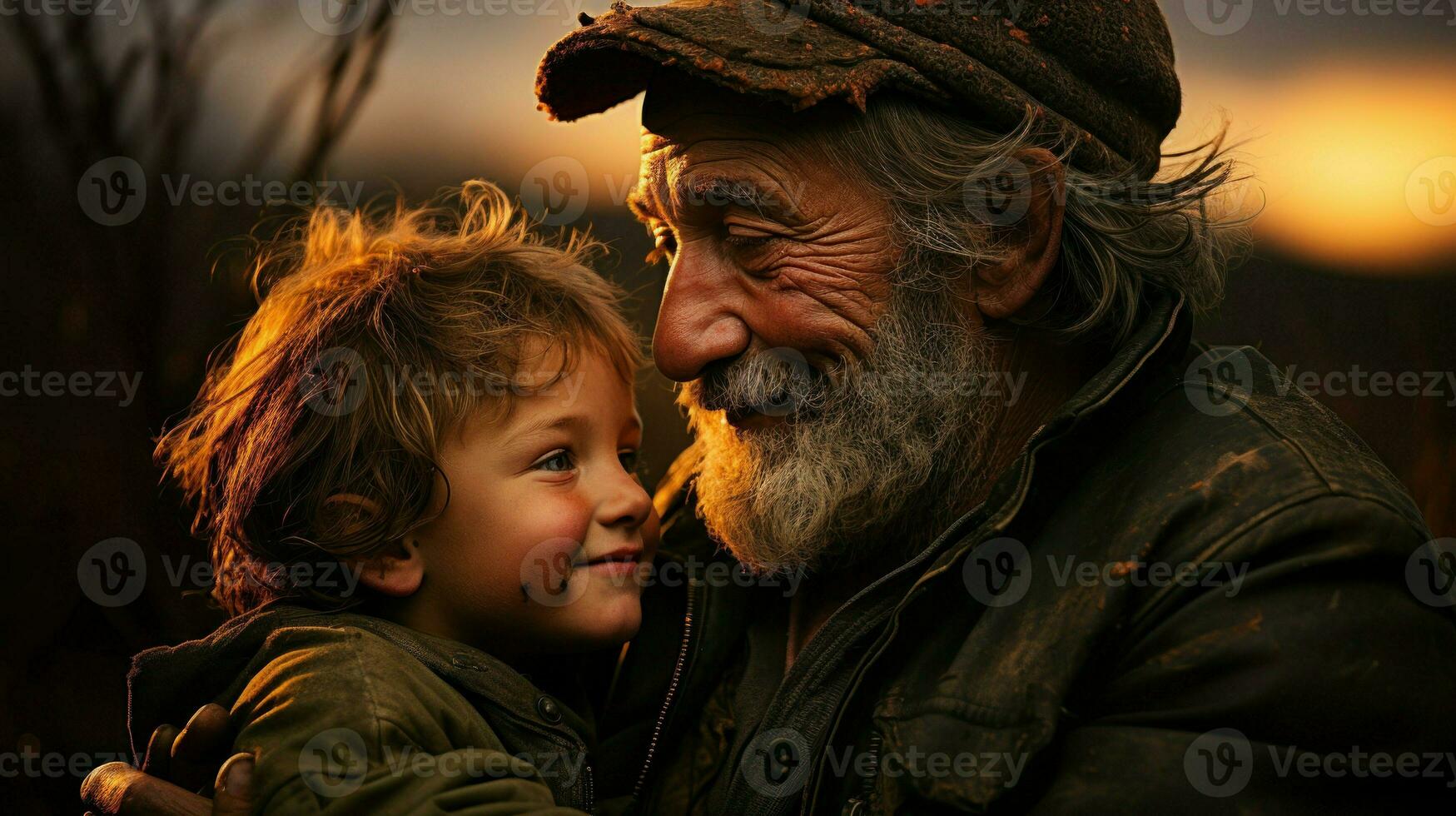 intim ögonblick mellan en farfar och hans barnbarn. generativ ai foto