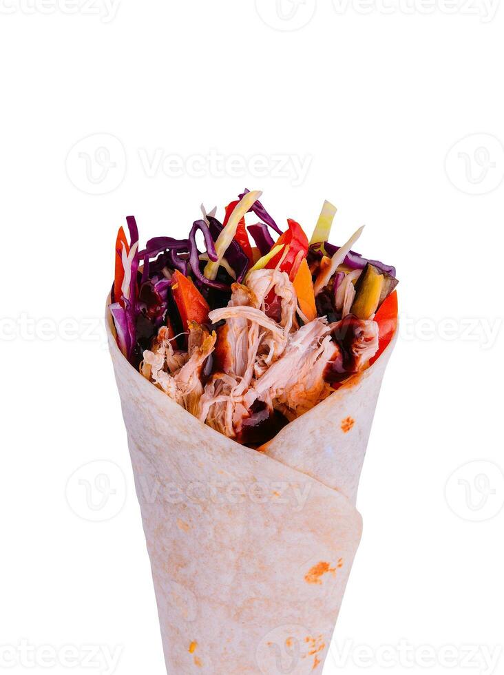 gott shawarma smörgås närbild på vit bakgrund foto