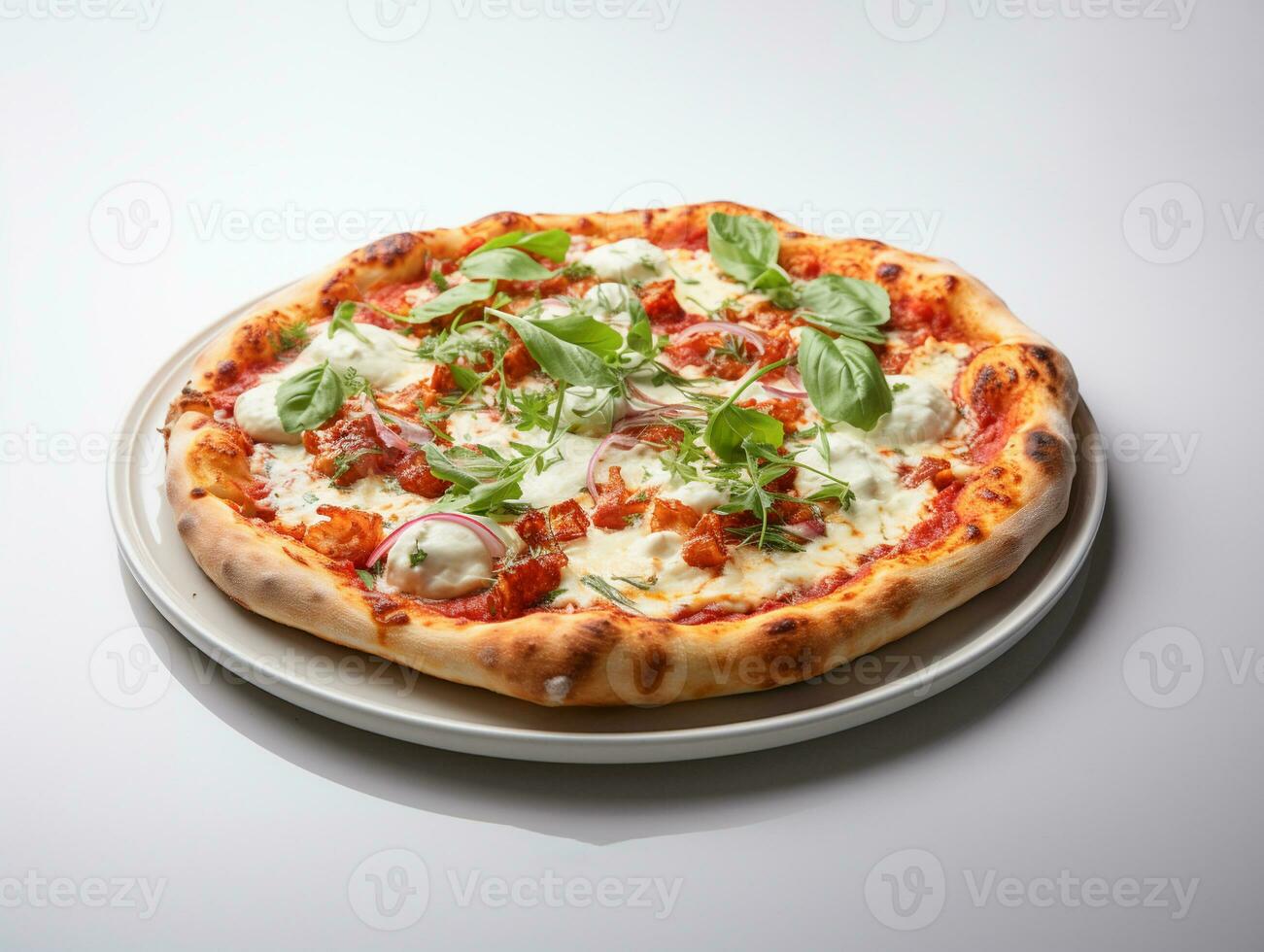 ai genererad decious italiensk pizza snabbmat Foto vit bakgrund