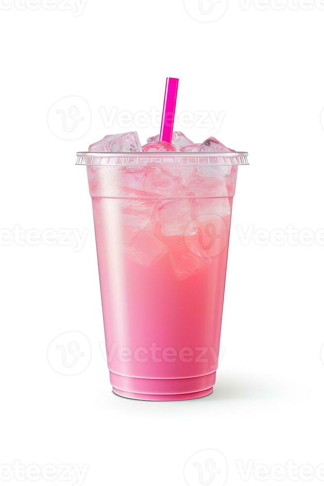 rosa dryck i plast kopp isolerat på vit bakgrund. ta bort drycker begrepp. ai genererad foto