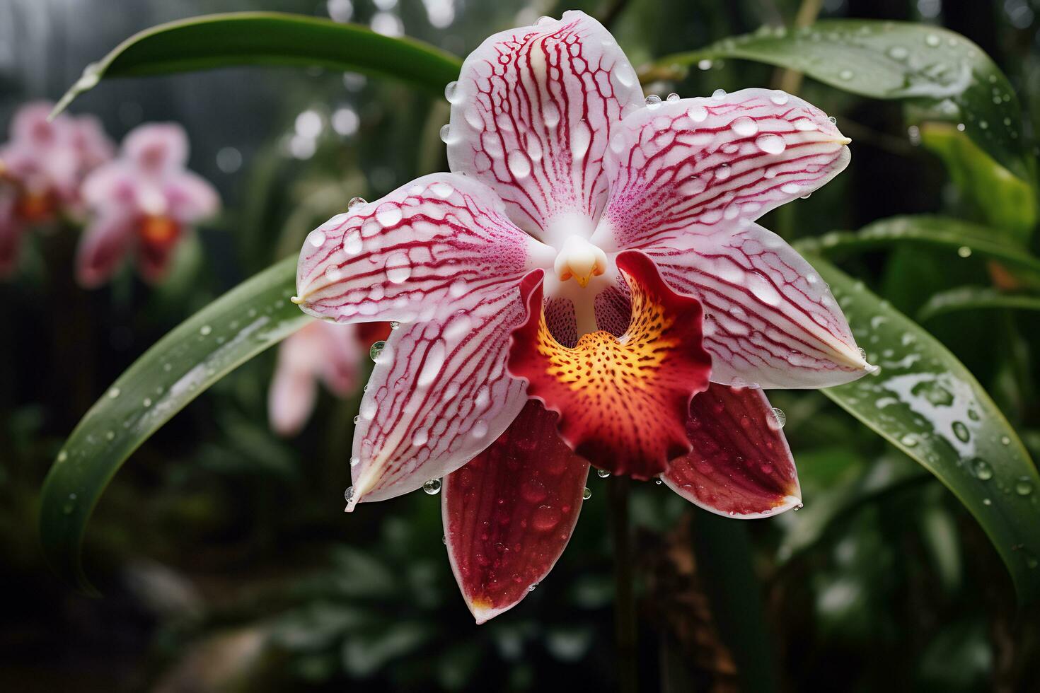 ai generativ Foto av orkide blomma i en transcendent botanisk trädgård