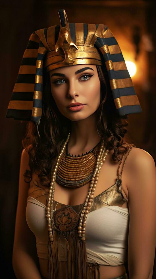 skön kvinna tycka om drottning av egypten cleopatra. generativ ai foto