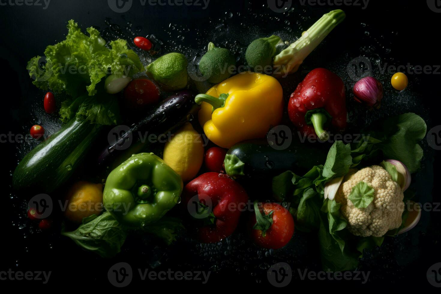 grönsaker vatten stänk diet. generera ai foto