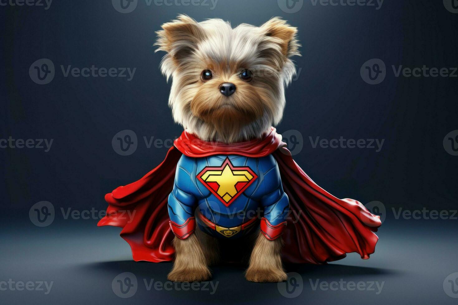 förtjusande söt hund superhjälte maskot. generera ai foto