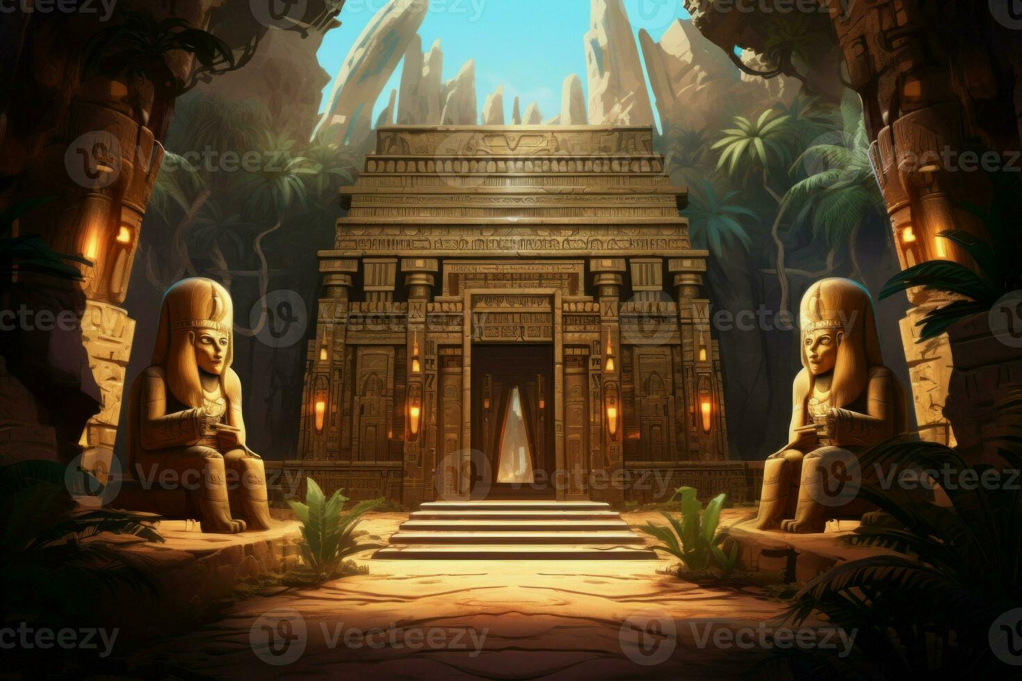 gammal explorer egyptisk tempel. generera ai foto