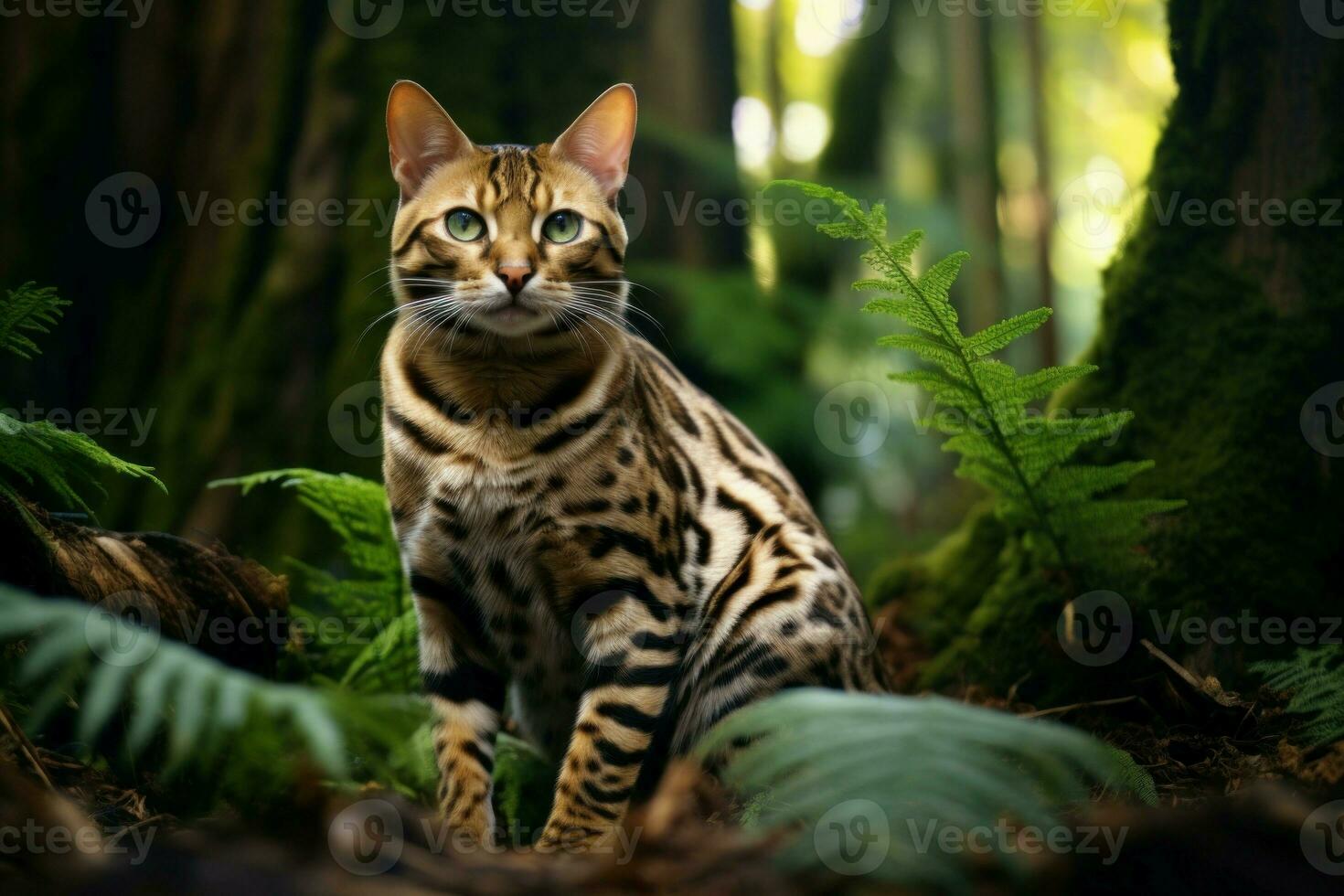 bengal katt skog. generera ai foto