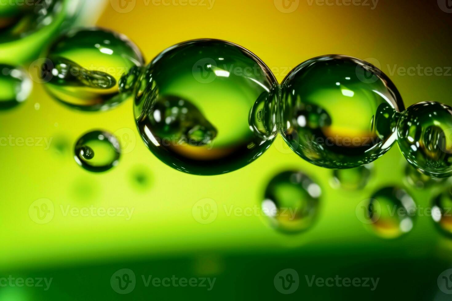 grön flytande bubblor. generera ai foto