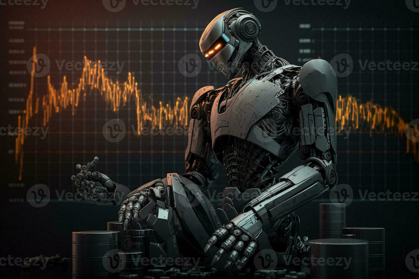 framtida företag 3d teknologi robot och stock Diagram handlare, stock Diagram analys till slå de marknadsföra. generativ ai. foto